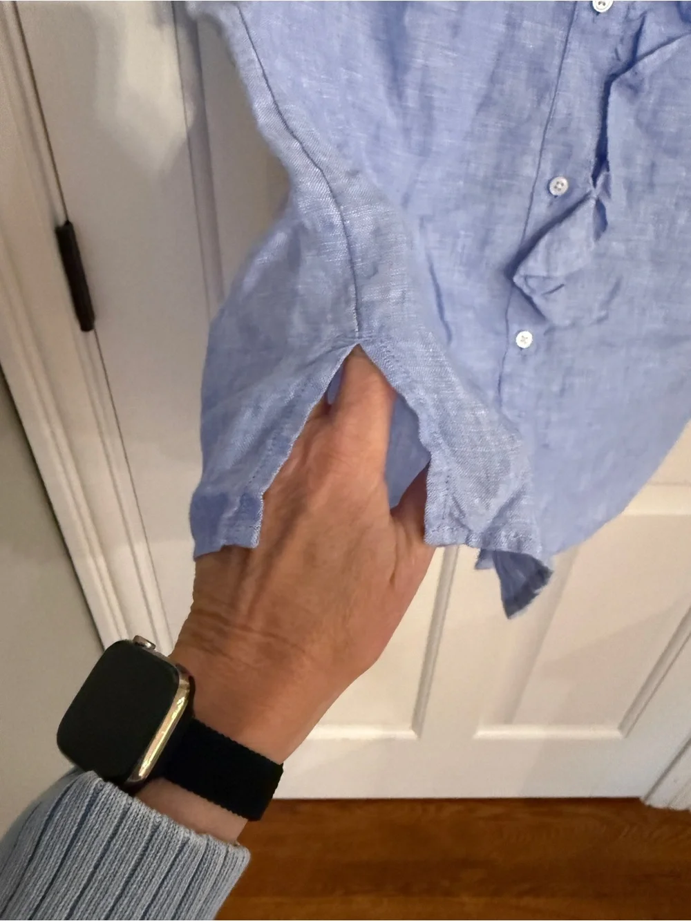 J.Crew Blue 100% Linen Ruffle Short Sleeve Button Front Top Size 0 6021_6